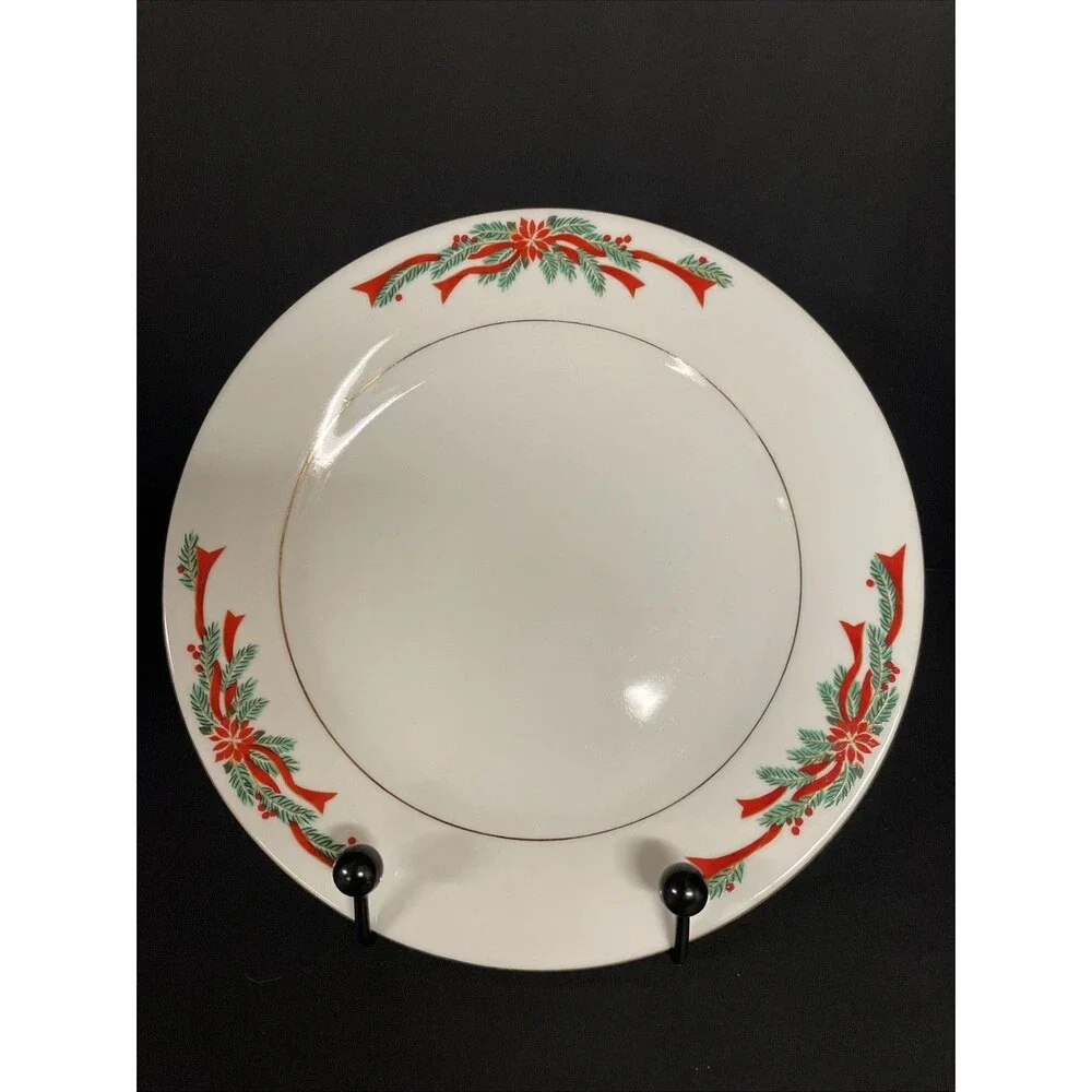 Tienshan - Poinsettia & Ribbons Christmas 10” Dinner Plate